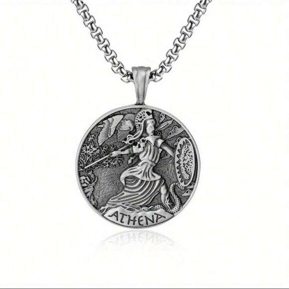 Vintage inspired Athena Pendant Necklace with chain Silver Tone Greek Mythology - Picture 3 of 4